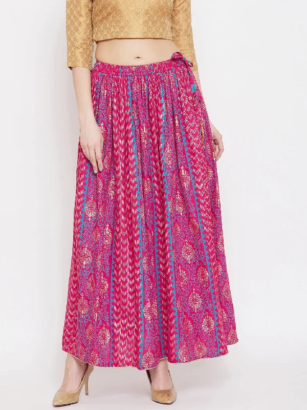 Women'S Magenta Printed Rayon Maxi Skirt slim fit skirt