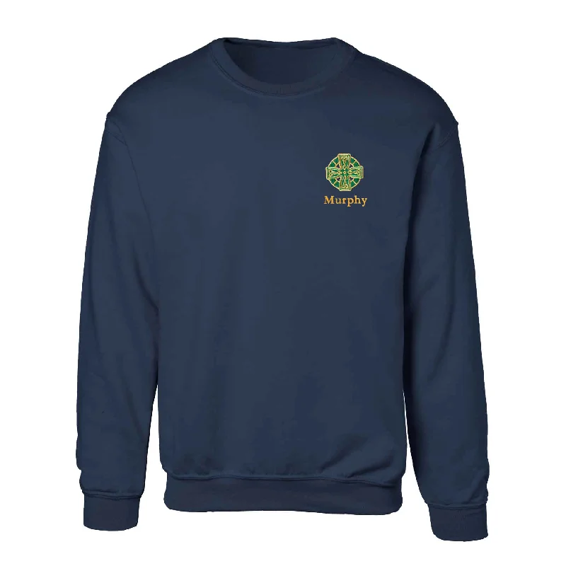 Celtic Cross Embroidered Personalized Sweatshirt- Navy Hoodie with Turtle Neck Cozy Winter