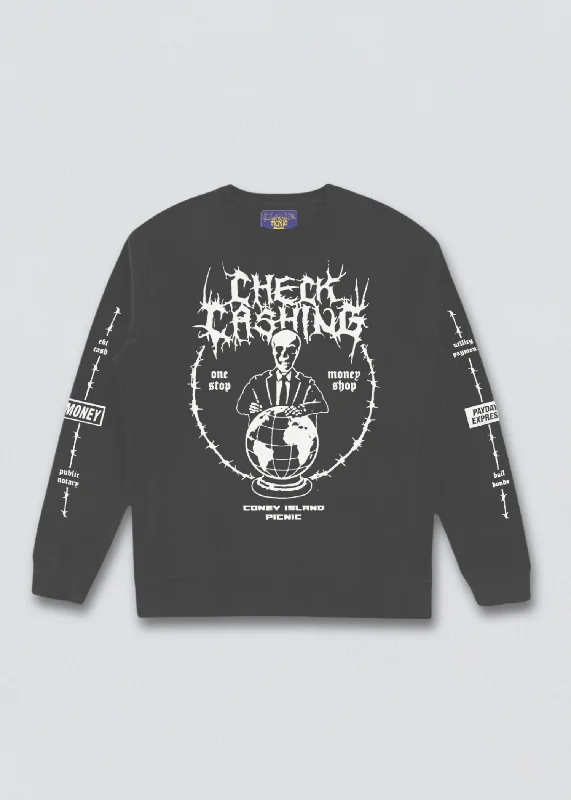 Check Cashing Graphic Sweatshirt Hoodie with Hem Embroidery Detailed Premium
