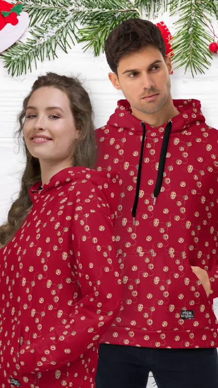 Christmas Bells Burgundy Unisex Premium Hoodie Hoodie with Puffed Sleeves Voluminous Trendy