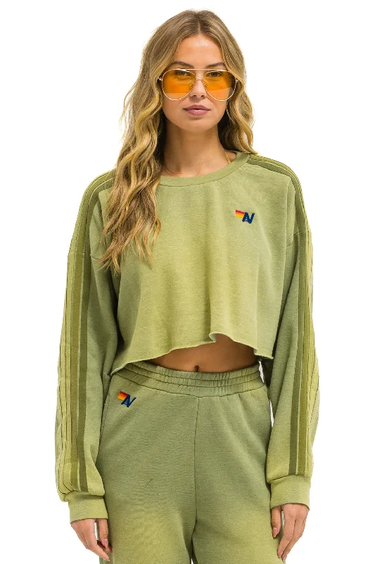 CLASSIC STRIPE CROPPED CREW SWEATSHIRT RELAXED - FADED ARMY Hoodie with Belted Waist Structured Tailored CLASSIC STRIPE CROPPED CREW SWEATSHIRT RELAXED - FADED ARMY Hoodie with Belted Waist Structured Tailored