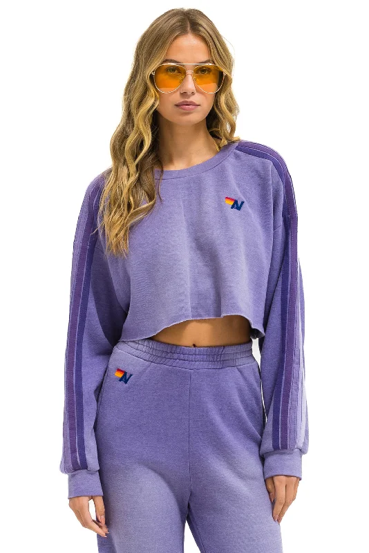 CLASSIC STRIPE CROPPED CREW SWEATSHIRT RELAXED - FADED GRAPE Hoodie with Set-In Sleeves Structured Classic