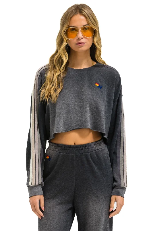 CLASSIC STRIPE CROPPED CREW SWEATSHIRT RELAXED - FADED SMOKE Hoodie with Pastel Soft Subtle