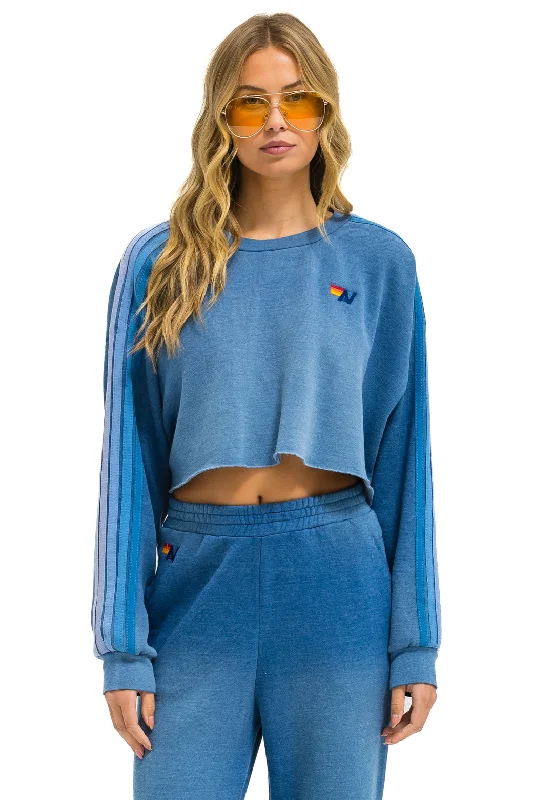 CLASSIC STRIPE CROPPED CREW SWEATSHIRT RELAXED - FADED WATER Hoodie with Mesh Breathable Sporty