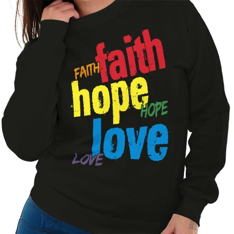 Color Faith Hope Crewneck Sweatshirt Hoodie with Turtle Neck Cozy Winter