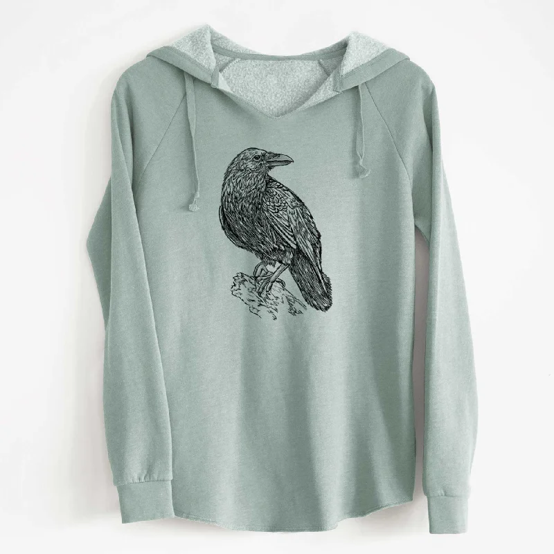 Common Raven - Corvus corax - Cali Wave Hooded Sweatshirt Hoodie with Tied Waist Feminine Flattering