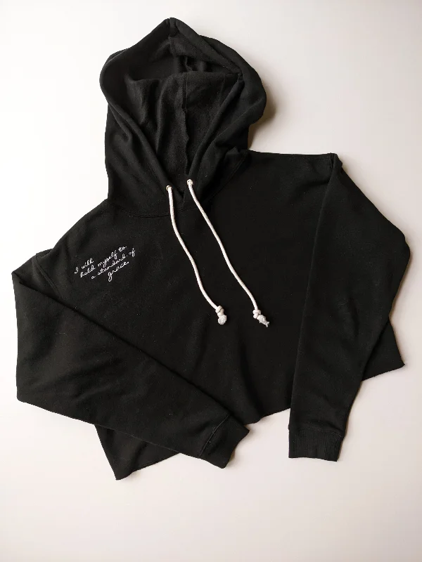 *UPCYCLED* embroidered cropped hoodie- Size Medium Hoodie with Zipper Versatile Modern