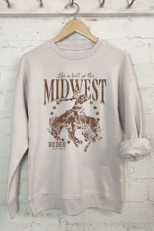 Women's Midwest Rodeo Sweatshirt Hoodie with Rolled Sleeves Casual Relaxed
