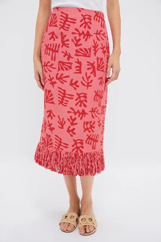 Coral & Red Reef Print Cozumel Skirt silk skirt smooth
