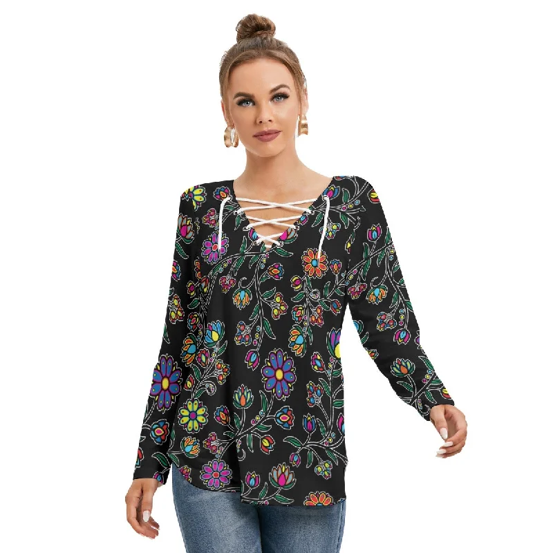 Cosmic Whisper Black Women's Long Sleeve Neckline Tie Sweatshirt Hoodie with Strings Custom Fit Adjustable Cosmic Whisper Black Women's Long Sleeve Neckline Tie Sweatshirt Hoodie with Strings Custom Fit Adjustable