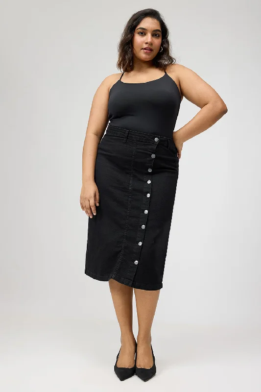 Curve Black Buttoned Bodycon Skirt denim skirt trendy