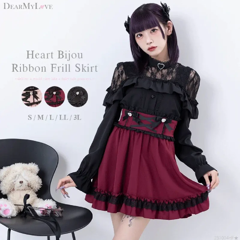Dear My Love "Heart Bijou Ribbon Frill" skirt denim skirt trendy