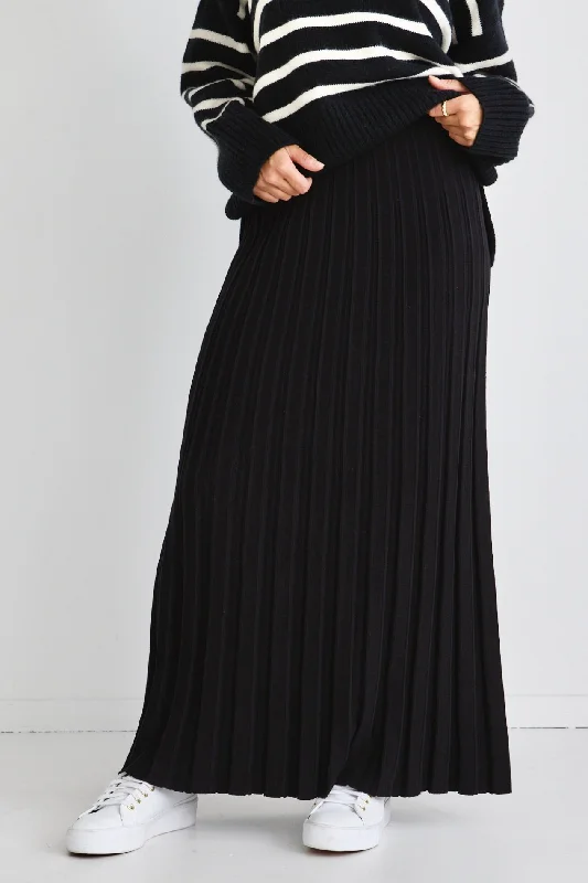 Delilah Black Pleated Knit Maxi Skirt leather skirt bold