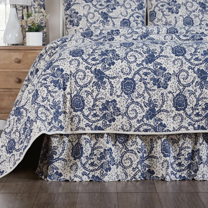 Dorset Navy Floral Twin Bed Skirt 39x76x16 VHC Brands leather skirt durable