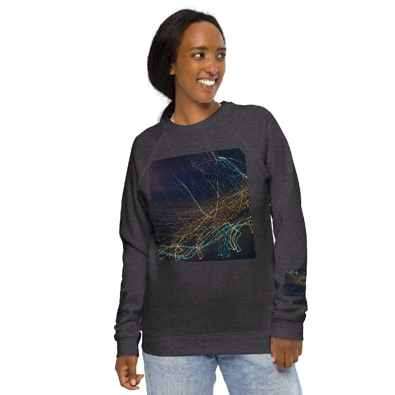 Eco-Chic Unisex Raglan Sweatshirt with Abstract Design - Shop Now! Hoodie with Magnetic Closure Innovative Modern