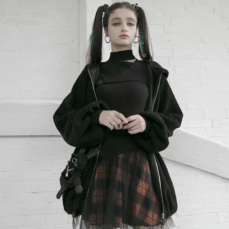 Women's Style Mesh Stitched Plaid Warm High-waisted Fluffy Daily Thick Personality Mini Skirt high waist skirt