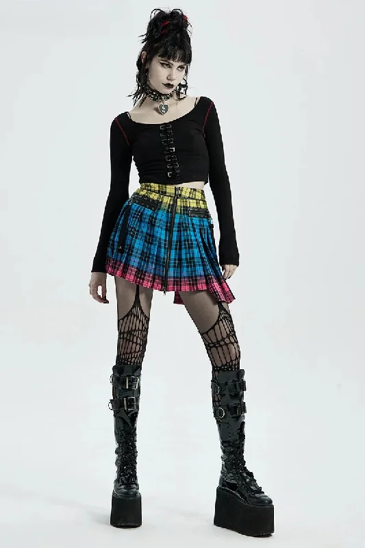 Women's Color Plaid Playful Cute Pleated Daily Sexy Mini Half Little Ghost Head Nails Decoration Skirt high slit skirt