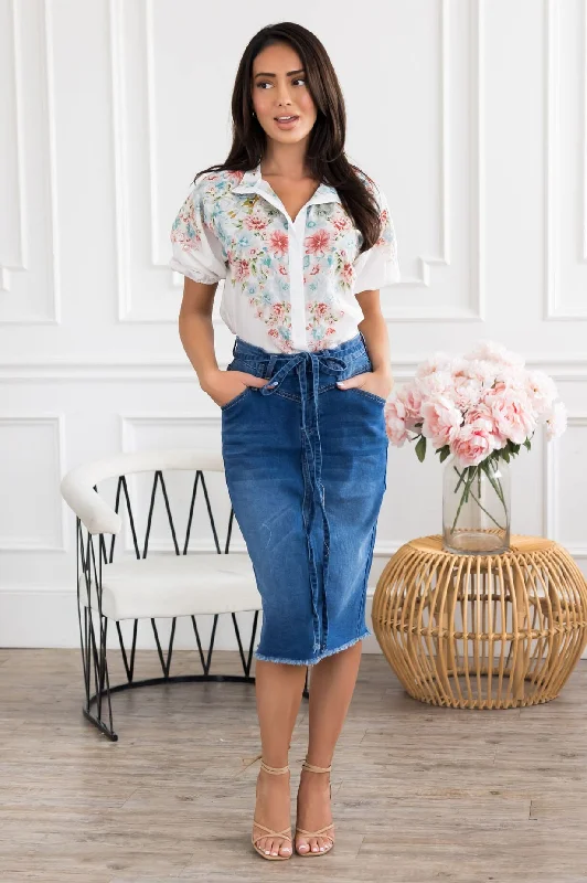 Favorite Tie Waist Denim Skirt silk skirt sleek