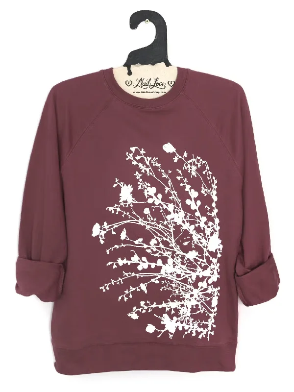 Flowering Branches Sweatshirt Hoodie with Exposed Zipper Edgy Industrial
