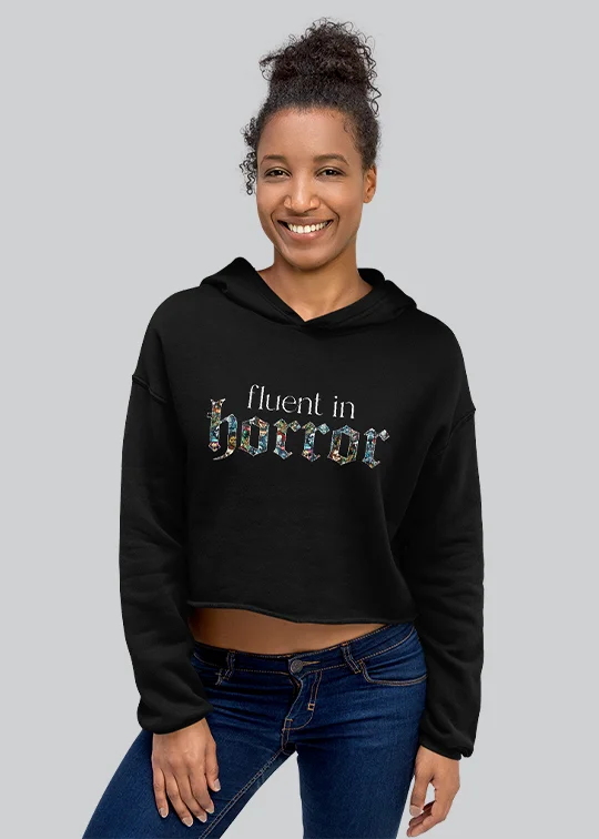 Fluent in Horror Women's Crop Hoodie Hoodie with Button Classic Timeless
