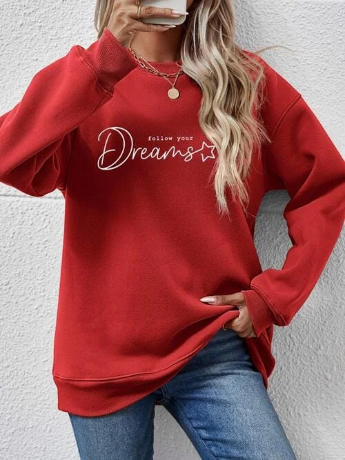 FOLLOW YOUR DREAMS Graphic Sweatshirt Hoodie with Drop Shoulder Relaxed Streetwear