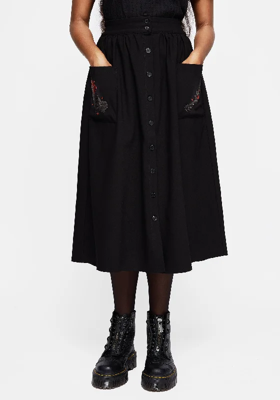 Foxfire Embroidered Button Up Midi Skirt lace skirt romantic