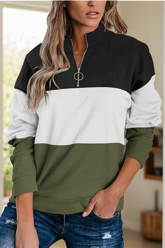 Full Size Color Block Sweatshirt in 3 Colors Hoodie with Toggle Buttons Decorative Unique
