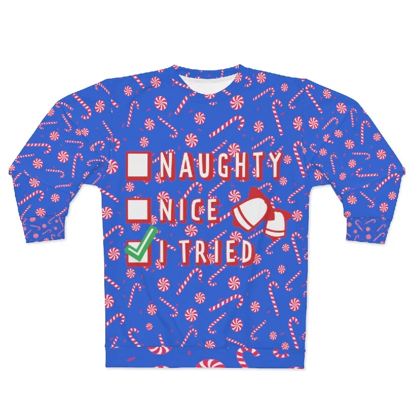Funny Blue Red Candy Cane Christmas Holiday Crewneck Unisex Sweatshirt -Made in USA Hoodie with Ribbed Cuffs Snug Fit Comfort Funny Blue Red Candy Cane Christmas Holiday Crewneck Unisex Sweatshirt -Made in USA Hoodie with Ribbed Cuffs Snug Fit Comfort