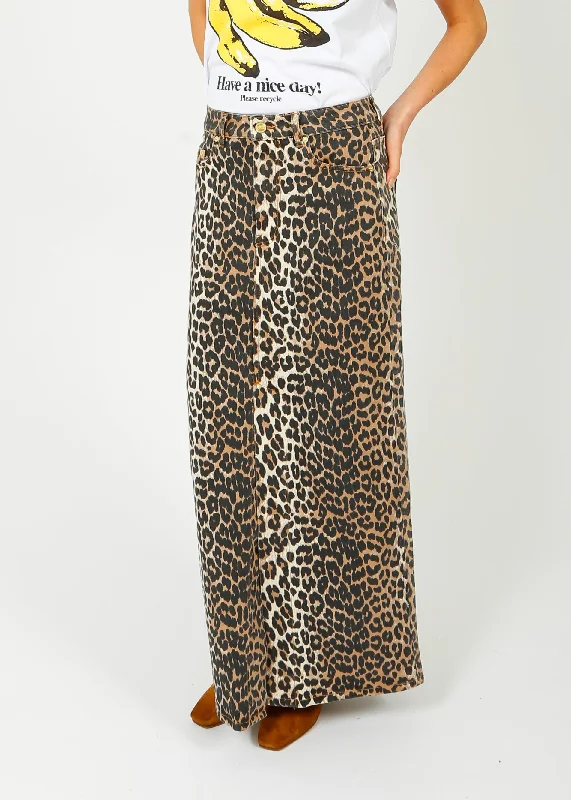 GANNI J1445 Printed Denim Maxi Skirt in Leo silk skirt elegant