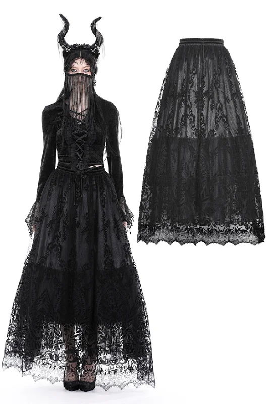 Gothic pattern elegant maxi skirt KW322 velvet skirt plush