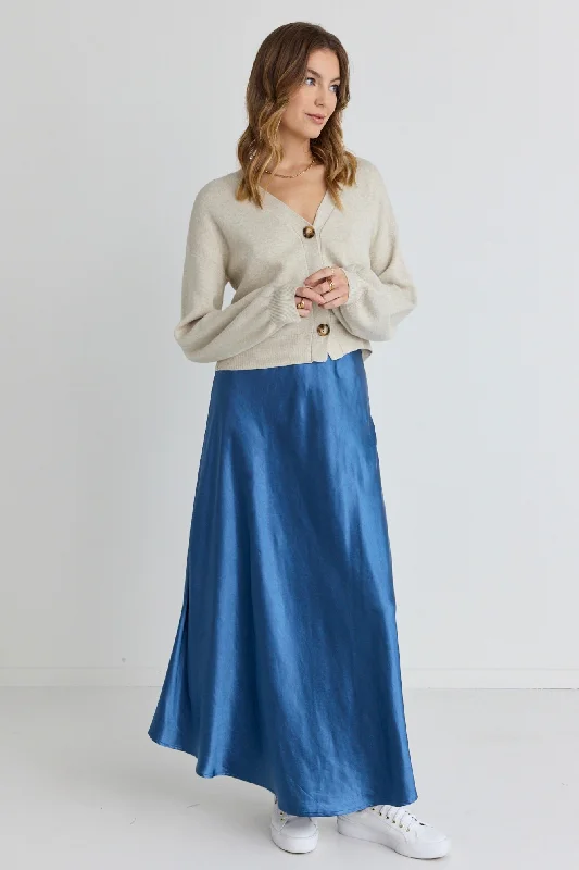 Haven Petrol Satin Floaty Bias Cut Maxi Skirt leather skirt modern