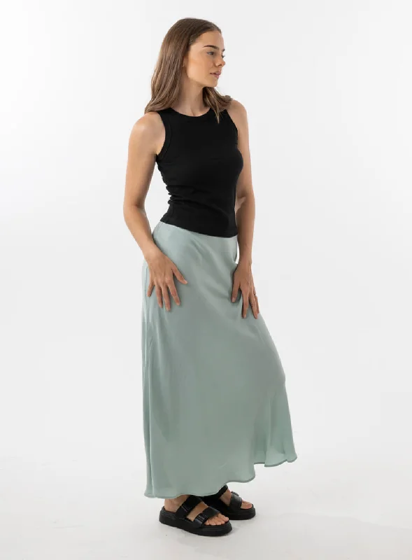 Hazel Cupro Midi Skirt-SAGE silk skirt luxurious