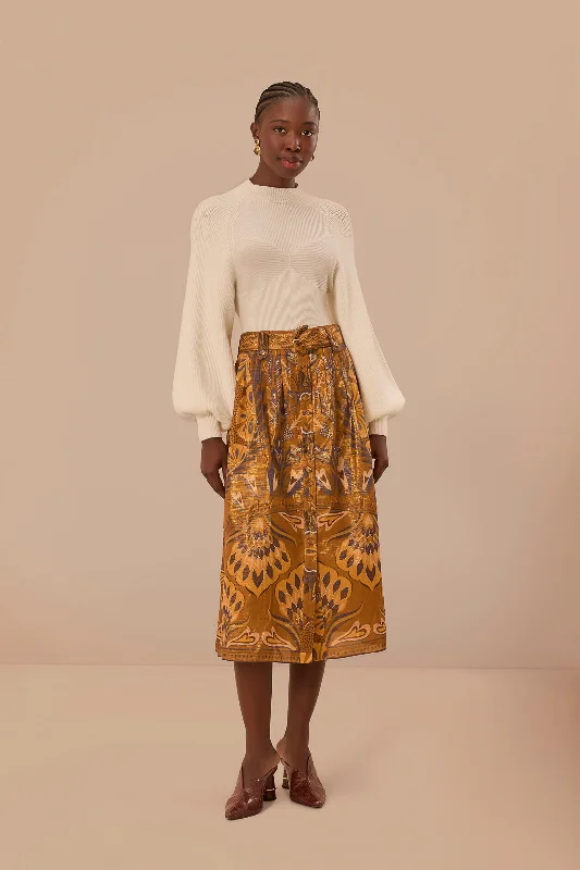 Gold Heart Forest Midi Skirt ruffled skirt detail