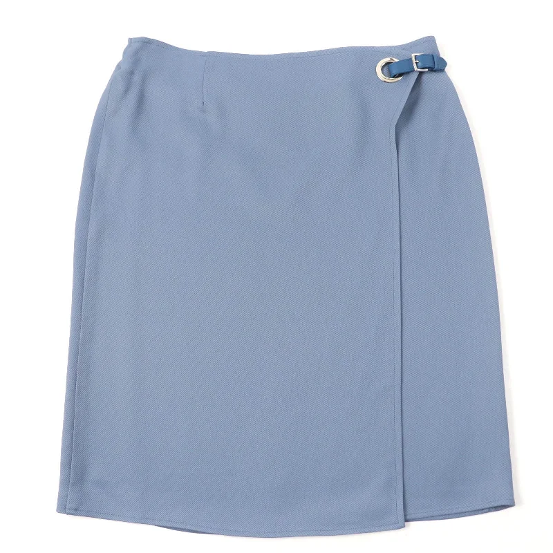 Hermes Rayon Silk Leather Wrap Skirt Blue 38 linen skirt airy