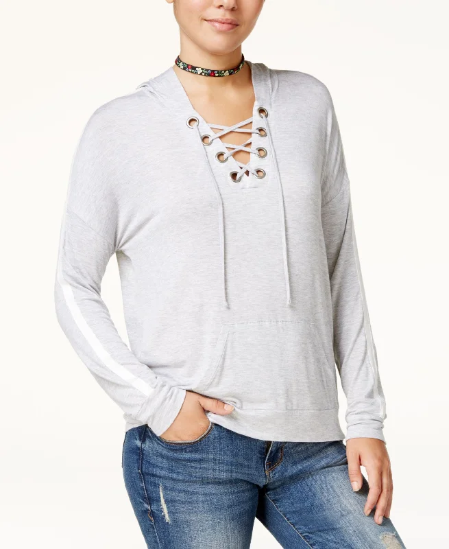 Hippie Rose Juniors Lace Up Hoodie Hoodie with Hem Detail Decorative Unique