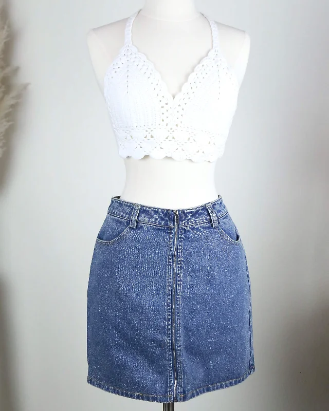 Honey Punch - Run This Town Denim Zip Skirt in Medium Denim Wash corduroy skirt durable