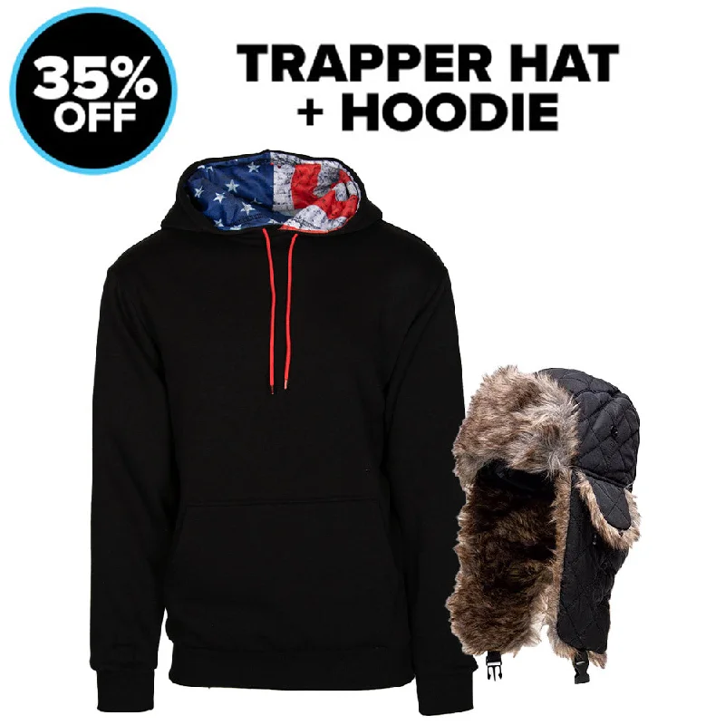 Hoodie + Trapper Hat Hoodie with Hem Raw Edge Edgy Unfinished