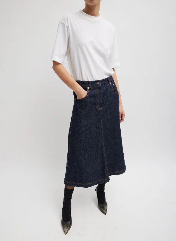Indigo Denim Midi A-Line Skirt slim fit skirt