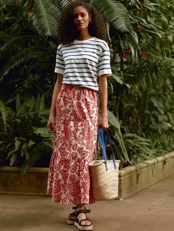 Isaaca Florence Print Organic Cotton Maxi Skirt | Strawberry high waist skirt