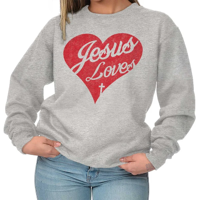 Jesus Loves Crewneck Sweatshirt Hoodie with Slim Fit Tailored Modern