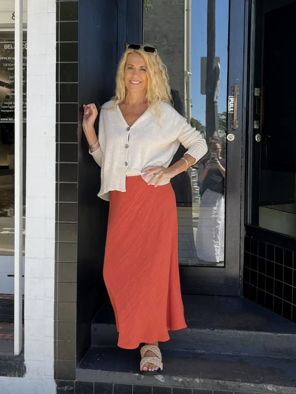 Jiva Midi Linen Prudence Skirt- Papaya lace skirt romantic