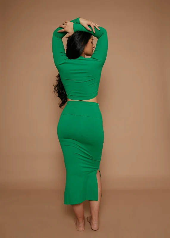 Kafu Midi Skirt in Grass Green relaxed fit skirt