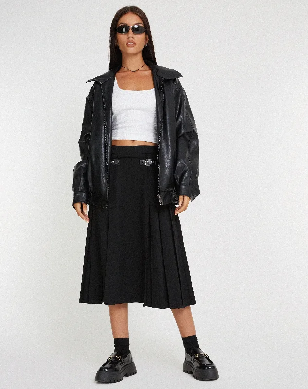 Kozani Midi Skirt in Black leather skirt durable