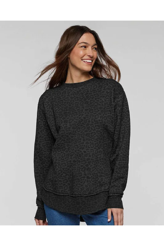 LAT Womens Weekend Fleece Crewneck Sweatshirt - Black Leopard Hoodie with Crew Neck Simple Timeless LAT Womens Weekend Fleece Crewneck Sweatshirt - Black Leopard Hoodie with Crew Neck Simple Timeless