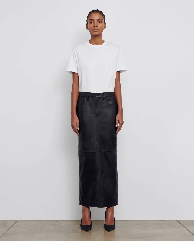 LEATHER COLUMN SKIRT / BLACK silk skirt lustrous