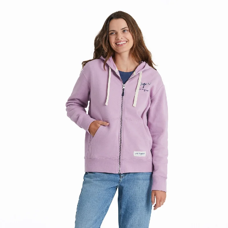 Life is Good Women's Dragonfly Simply True Fleece Zip Hoodie, Violet Purple Hoodie with Reflective Safety Nightwear