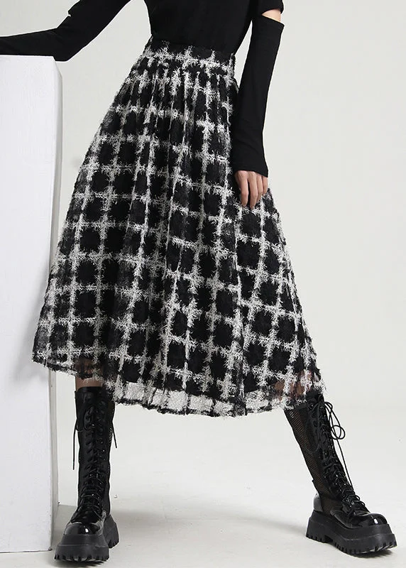 Loose Black Zip Up Plaid Tulle Skirts Spring corduroy skirt durable