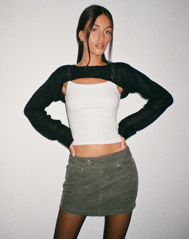 Low Rise Mini Skirt in Cord Forest Green cashmere skirt fine
