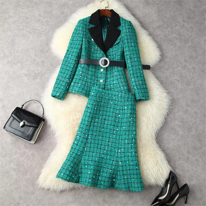 Luxury Sequins Tweed Skirt Suit denim skirt stylish