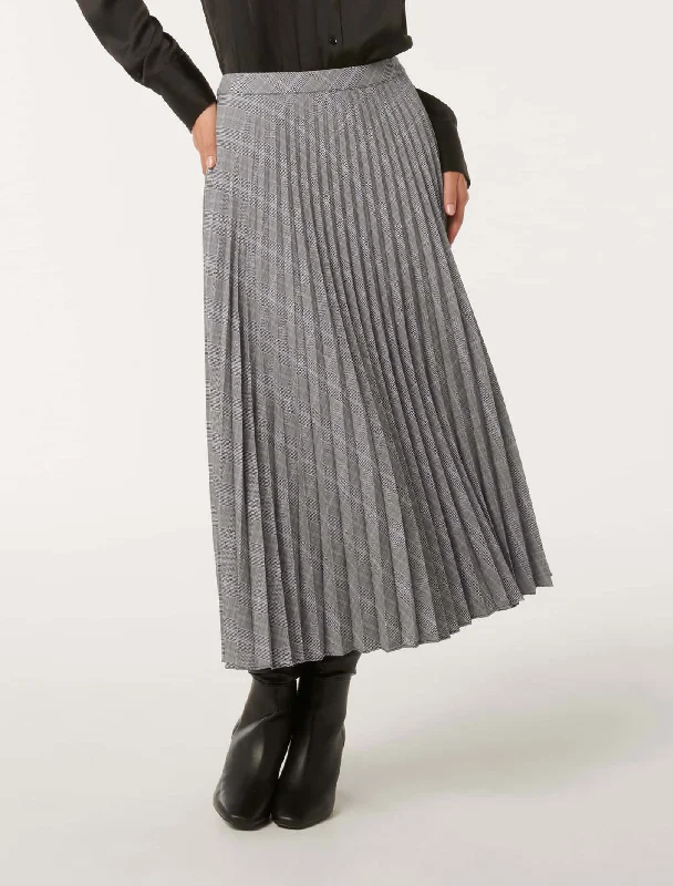 Mackenzie Pleated Check Midi Skirt corduroy skirt cozy